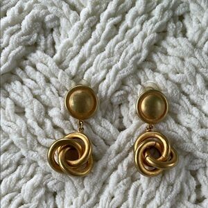 Vintage 90’s Gold Knot Dangle Earrings Aged Brushed Gold Statement